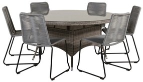 Σετ Τραπέζι και καρέκλες Dallas 3477, Επεξεργασμένο γυαλί, Πλαστικό ψάθινο, Σχοινί | Epipla1.gr