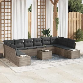 vidaXL Σετ Καναπέ Κήπου με μαξιλάρι 10 pcs Γκρι Πολυρατάν