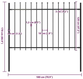 vidaXL Φράχτης Κήπου με Κορυφή Δόρυ Μαύρος Ατσάλινος 181 x 120 εκ.