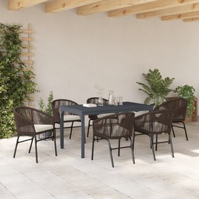 vidaXL 7 Τεμαχίων Σετ Φαγητού Κήπου με Μαξιλάρια Καφέ Πολυ Ρατάν