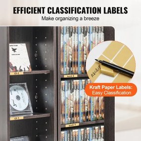 VEVOR Media Storage Cabinet 4 Layers Adjustable DVD Shelves 576 CDs Espresso