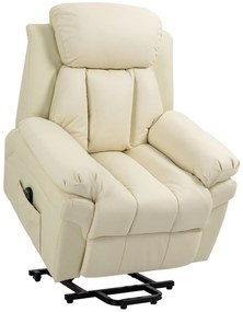 HOMCOM Πολυθρόνα Relax με Βοήθεια Ανύψωσης, περιλαμβάνει Υποπόδιο και Προσκέφαλο, 1 Τηλεχειριστήριο, Κρεμ Λευκό