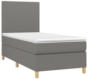 vidaXL Κρεβάτι Boxspring με Στρώμα &amp; LED Σκ.Γκρι 80x200 εκ. Υφασμάτινο