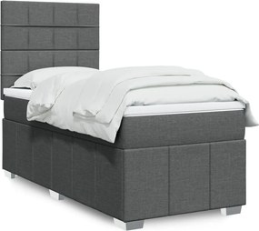 vidaXL Κρεβάτι Boxspring με Στρώμα Σκούρο Γκρι 90x200 εκ. Υφασμάτινο