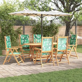 vidaXL Σετ Γευμάτων Κήπου 7 pcs Μοτίβο φύλλων 6-Ατόμων Ξύλο &amp; Ύφασμα