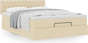 vidaXL Οθωμανικό κρεβάτι με στρώμα Cream 140x200cm ύφασμα