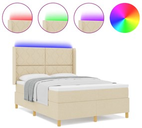 vidaXL Κρεβάτι με Στρώμα & LED Κρεμ 140x200 εκ Fabric