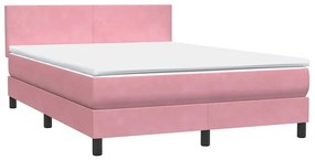 vidaXL Κρεβάτι Boxspring με Στρώμα Ροζ 160x210 εκ. Βελούδινο