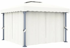 vidaXL Κιόσκι με Κουρτίνα και Φωτάκια LED Λευκό Κρεμ 3 x 3 μ.