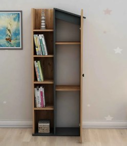 Stewehome Βιβλιοθήκη 5 Ραφιών με Κάλυμμα ΠΕΥΚΟ ΑΝΘΡΑΚΙ 60x35.3x161.8 cm