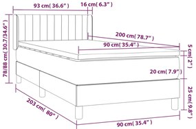 vidaXL Κρεβάτι Boxspring με Στρώμα Σκούρο Γκρι 90x200 εκ. Υφασμάτινο