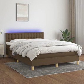 Κρεβάτι Boxspring με Στρώμα & LED Σκ.Καφέ 140x200 εκ Υφασμάτινο