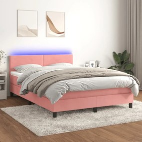 ΚΡΕΒΑΤΙ BOXSPRING ΜΕ ΣΤΡΩΜΑ &amp; LED ΡΟΖ 140X200 ΕΚ. ΒΕΛΟΥΔΙΝΟ 3134290