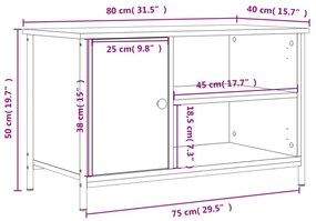 Έπιπλο Τηλεόρασης Καφέ Δρυς 80x40x50 εκ. Επεξεργασμένο Ξύλο - Καφέ