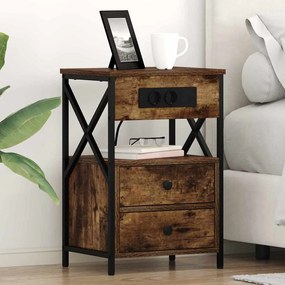 vidaXL Κομοδίνο με Σταθμό Φόρτισης με συρτάρι 2 pcs Καπνιστό Δρύς