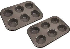 Σετ 2τεμ. Αντικολλητικές Φόρμες Muffin 6 θέσεων 26.5x18.5cm LOVERS BG-37197-CO - Bergner