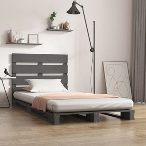 vidaXL Πλαίσιο Κρεβατιού Γκρι 100 x 200 εκ. από Μασίφ Ξύλο Πεύκου