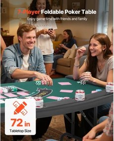 VEVOR 1828.8 mm Folding Poker Table Foldable 7 Player Casino Texas Holdem Table