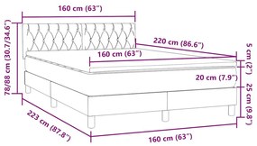 Box Spring Κρεβάτι με στρώμα Σκούρο γκρι 160x220 cm Βελούδινο - Γκρι