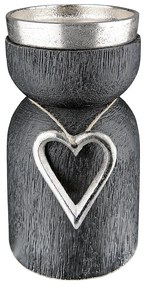 Κηροπήγιο Με Καρδιά ArteLibre Μαύρο Αλουμίνιο/Ξύλο Φ8x17cm