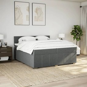 Κρεβάτι Boxspring με Στρώμα Σκούρο Γκρι 200x200 εκ. Υφασμάτινο - Γκρι