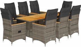 vidaXL Σετ Τραπεζαρίας Κήπου 9 τεμ. Γκρι Συνθ. Ρατάν με Μαξιλάρια