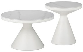 Βοηθητικά τραπέζια Coozlin Inart sintered stone σε απόχρωση λευκό μαρμάρου με λευκό μέταλλο