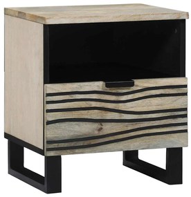 vidaXL Κομοδίνο Λευκό και μαύρο 40 x 33 x 46 εκ. Μασίφ ξύλο μάνγκο