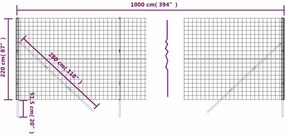 vidaXL Συρματόπλεγμα Περίφραξης Ανθρακί 2,2x10 μ. Γαλβανισμένο Ατσάλι