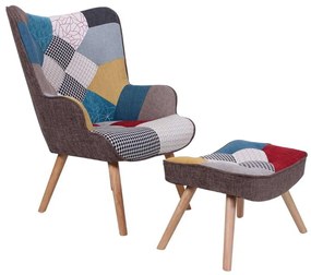Set MARON Πολυθρόνα &amp; Σκαμπώ, Ύφ.Patchwork-2