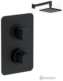 Eurorama QUADRA Thermo Black matt Κεφαλή 30εκ+Θερμοστατικός μίκτης εντοιχισμού 2 ή 3 εξόδων με εκτροπέα