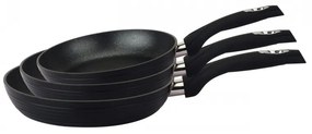 Σετ 3 τηγάνια Royalty Line FM3F, 20/24/28 cm, Μαρμάρινο φινίρισμα, Επαγωγή, Ανθεκτικές στη θερμότητα λαβές, Μαύρο