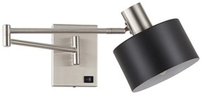 SE21-NM-52-MS1 ADEPT WALL LAMP Nickel Matt Wall lamp with Switcher and Black Metal Shade+