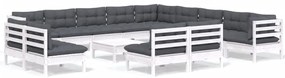 vidaXL Σαλόνι Κήπου Σετ 14 Τεμ. Λευκό Μασίφ Ξύλο Πεύκου &amp; Μαξιλάρια