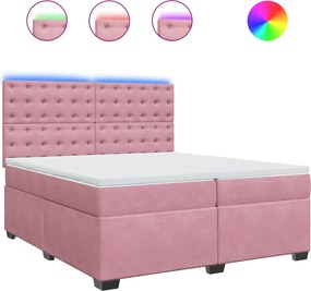 vidaXL Κρεβάτι Boxspring με Στρώμα Ροζ 200x200 εκ. Βελούδινο