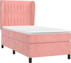 vidaXL Κρεβάτι Boxspring με Στρώμα Ροζ 100x200 εκ. Βελούδινο