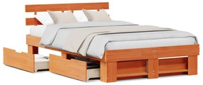 vidaXL Κρεβάτι με Συρτάρια - Καφέ 135 x 190 εκ. Πέτρα Πεύκο