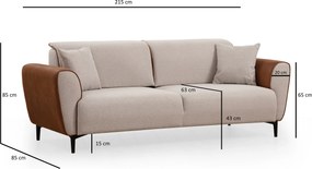 Τριθέσιος Καναπές Κρεβάτι Μπεζ/Κανελί MUVELA 215x85x85