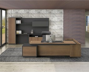 PROLINE Γραφείο Αριστερή Γωνία Απόχρωση Καρυδί Δρυς - Μαύρο   1τμχ