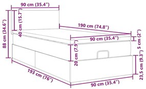 Οθωμανικό κρεβάτι με στρώμα ανοιχτό γκρι 90x190cm Velvet - Γκρι