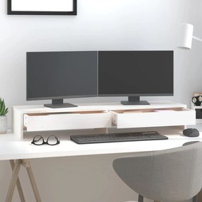 VidaXL Βάση Οθόνης Λευκή 100x27x15 εκ. από Μασίφ Ξύλο Πεύκου