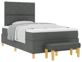 vidaXL κρεβάτι Box Spring με στρώμα & παγκάκι Σκούρο Γκρι 120x190 εκ Ύφασμα