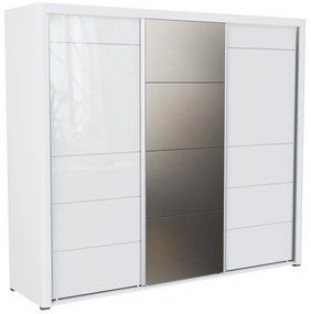 Ντουλάπα Orlando K115, Άσπρο, Γυαλιστερό λευκό, 205.5x235x62cm, Πόρτες ντουλάπας: Ολίσθηση
