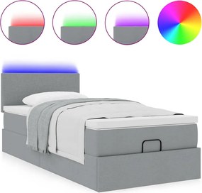 vidaXL Οθωμανικό κρεβάτι με στρώμα &amp; LEDs Ανοιχτό γκρι Ύφασμα