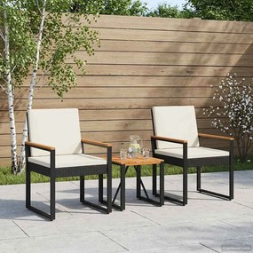 vidaXL Σετ Εξωτερικών Επίπλων με μαξιλάρι 3 pcs Μαύρο και Κρεμ Λευκό