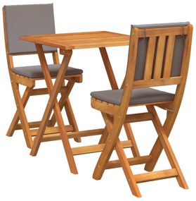 vidaXL 3 Τεμαχίων Πτυσσόμενο Σετ Bistro με Μαξιλάρια, Μασίφ Ξύλο Ακακίας