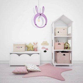 GloboStar® BUNNY 61577 Μοντέρνο Παιδικό Κρεμαστό Φωτιστικό Οροφής Μονόφωτο 1 x E27 Ροζ PVC Φιγούρα Λαγουδάκι Μ27.2 x Π15.5 x Υ40cm