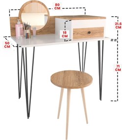 Stewehome Λευκό Τραπεζάκι Μακιγιάζ με Συρτάρια 80x50x71 cm