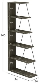 Βιβλιοθήκη Μίνι Tars Olive Grey Με Μαύρες Βέργες 65x22-24x146Υεκ.