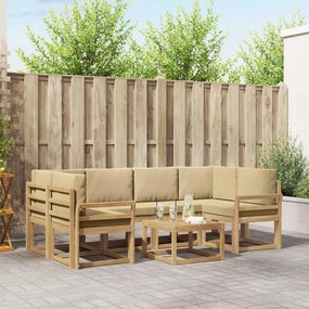 vidaXL Σειρά Καναπέ Εξωτερικού με μαξιλάρι 7 pcs Λευκό και Μπεζ